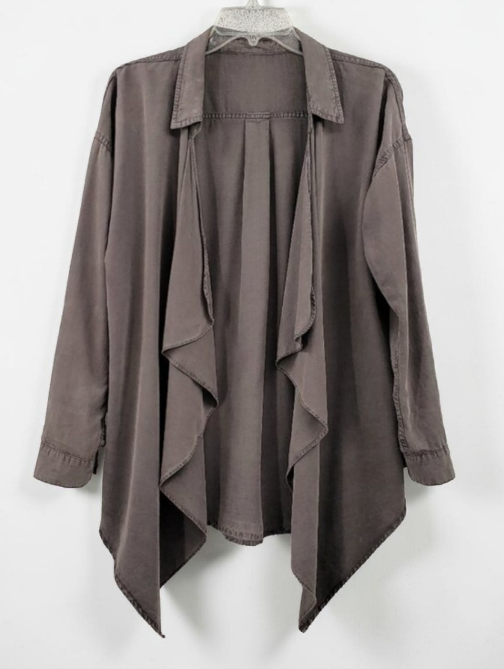 Wishlist Open Front Shirt Jacket Women's M Gray Tencel Draped Roll Tab Sleeves